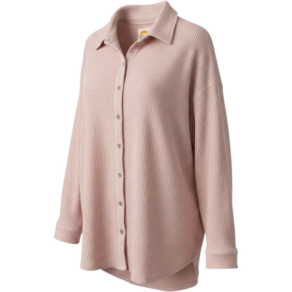 C&C California Womens 2X Pink Waffle Knit Cotton Button Down Shirt 89B02786P